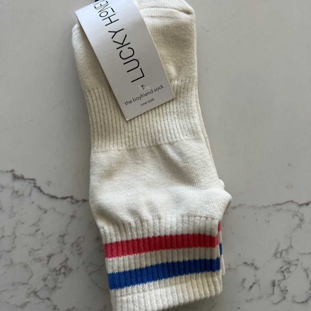Lucky Honey the boyfriend sock in apricot and blue NWT